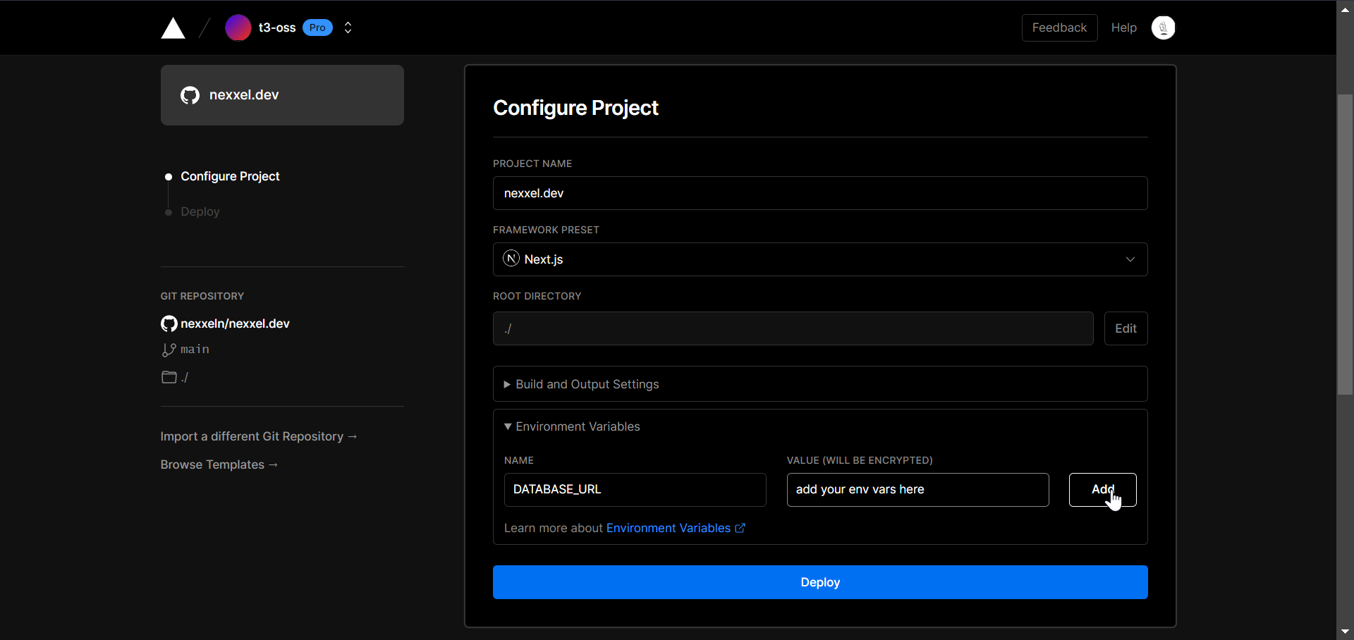 Add environment variables